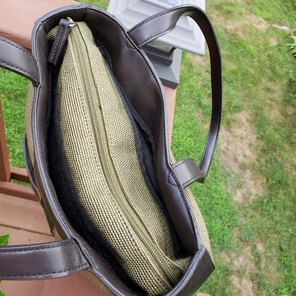 VINTAGE Bag LIZ CLAIBORNE Olive Green Roomy Vegan - Picture 3 of 13